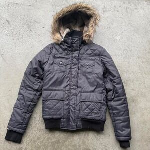 Early 2000s Element Skateboards Femme Fur Hood Puffer Jacket Babydoll